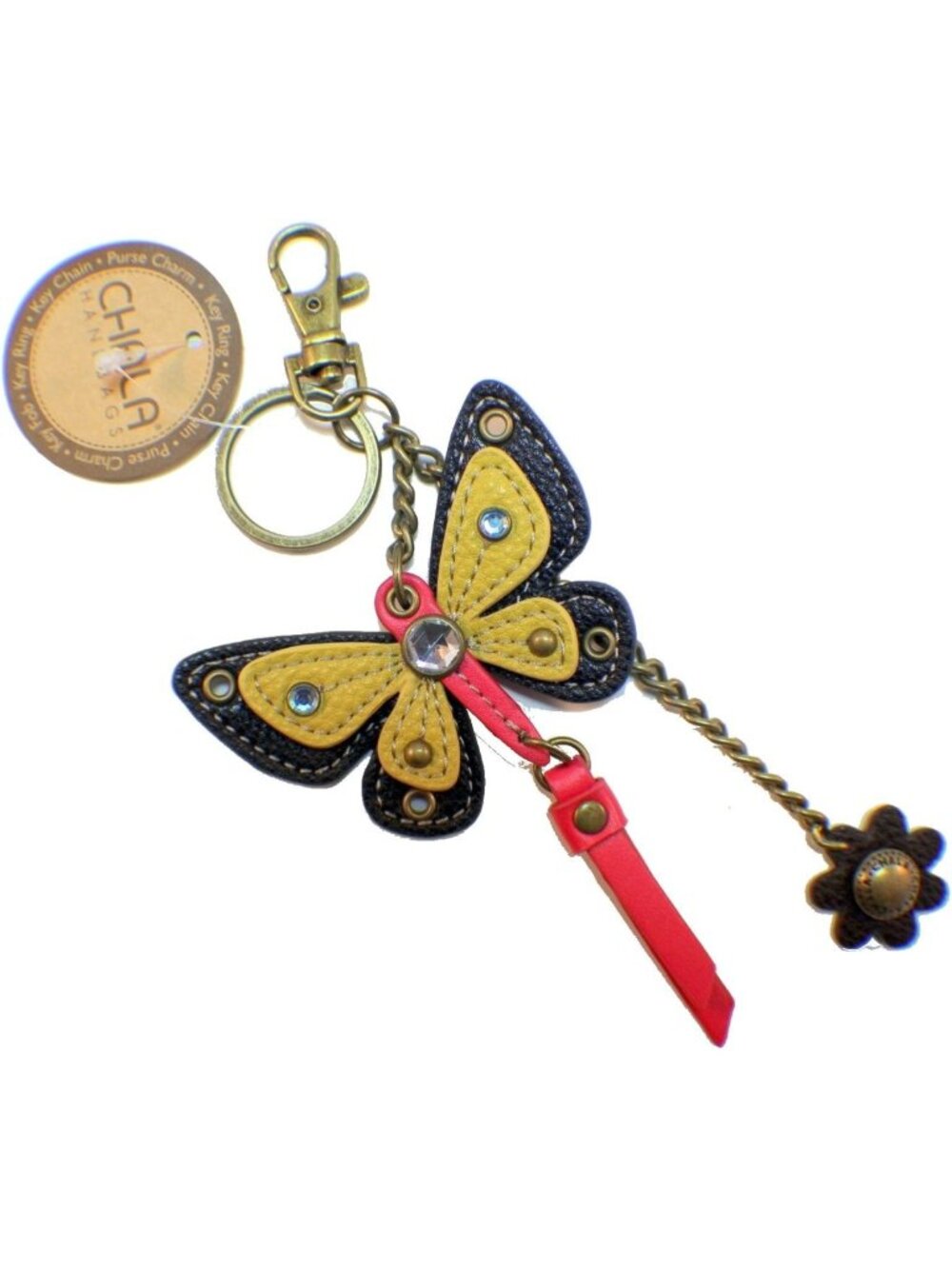 Spring Butterfly Keychain Fob Charm - Yellow Leather Purse Accessory, New